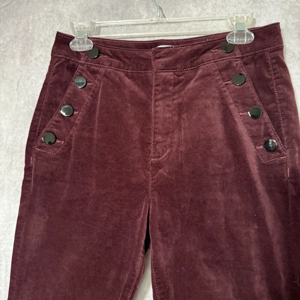 LOFT Velvet Pants Mariner Skinny Size 8 29 High Rise Button Detail Plum Raisin
